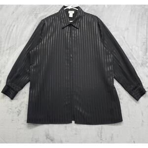 Vintage Dana Taylor‎ Woman Top Size 1X Black Satin Tonal Striped Single Button